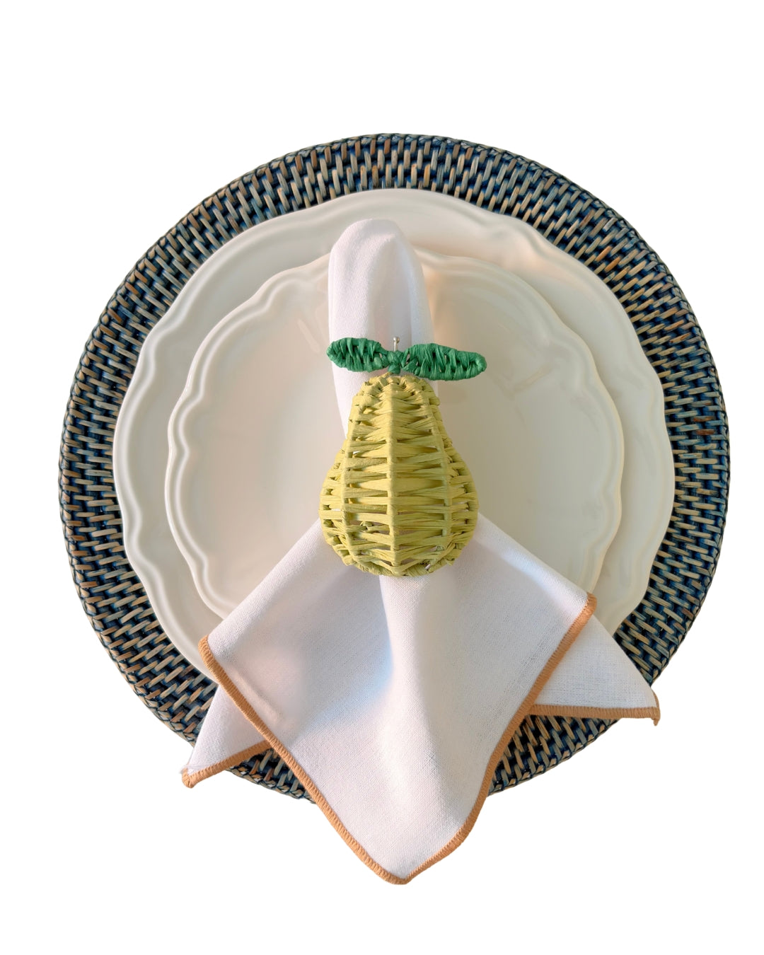 Pear Raffia Napkin Rings (Set of 2) | Artisan Boho Table Decor