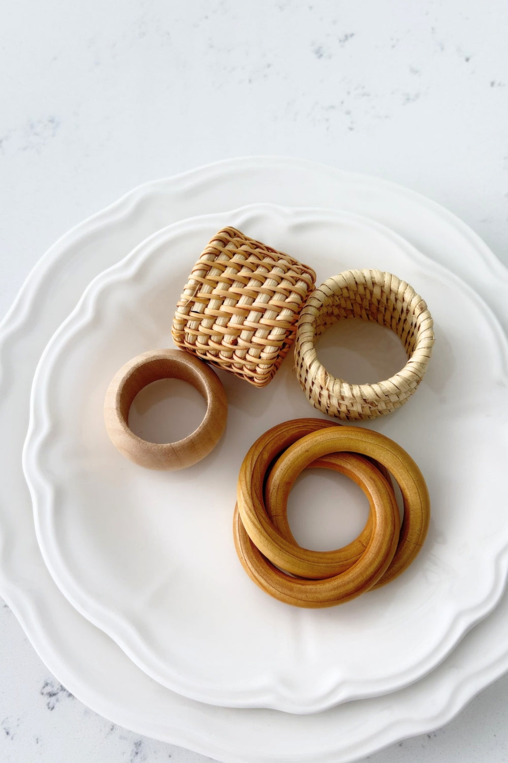 Wooden Trio Link Napkin Ring, Set of 4 (Dark)