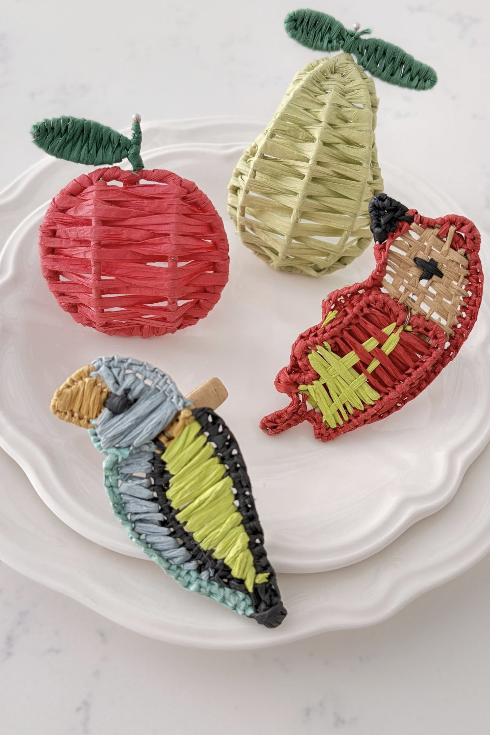 Pear Raffia Napkin Rings (Set of 2) | Artisan Boho Table Decor