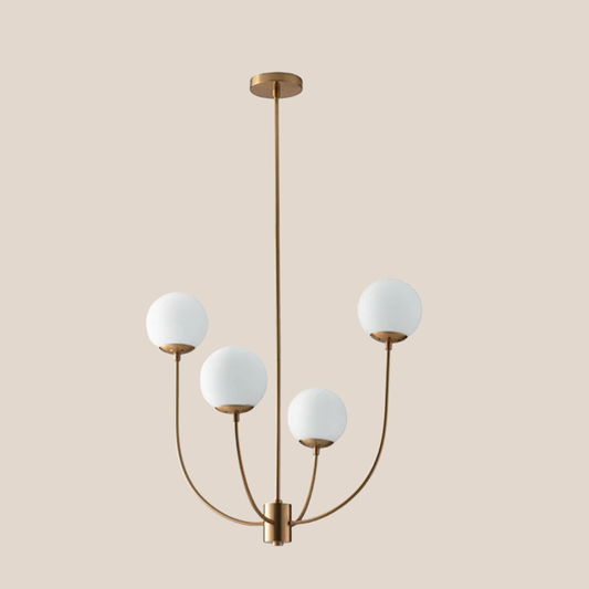 Themys Chandelier Satin gold metal and opal blown glass diffusers (4 lights)