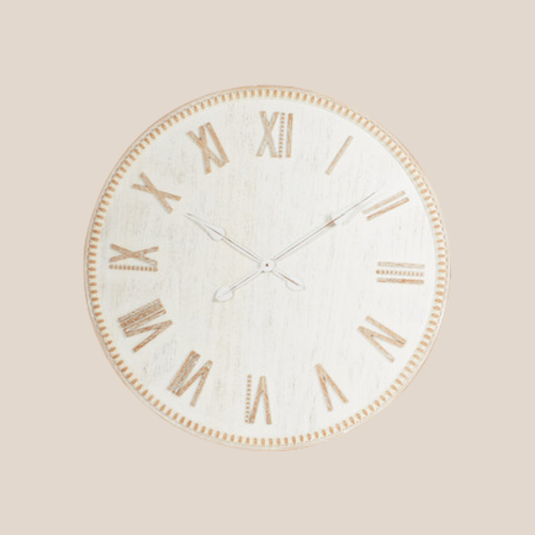 The Wooden Clock 80cm - white washed & Natural wood