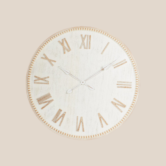 The Wooden Clock 80cm - white washed & Natural wood