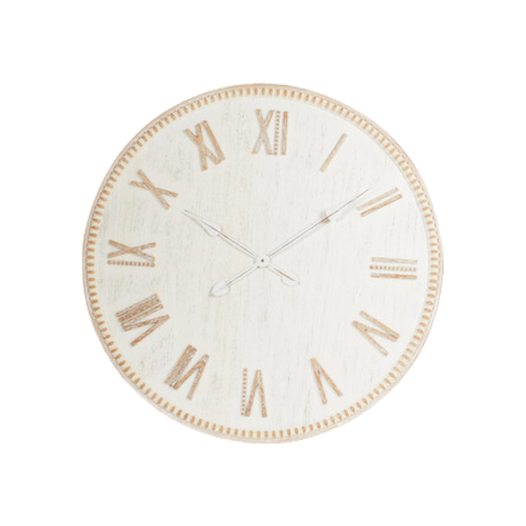 The Wooden Clock 80cm - white washed & Natural wood