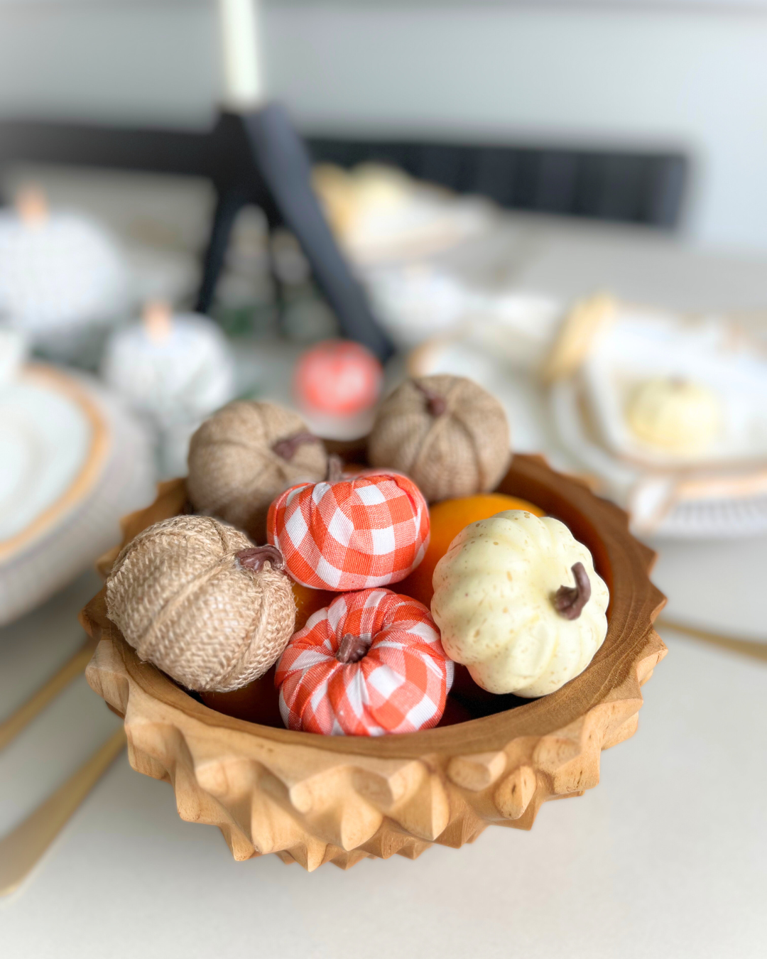 Checkered Artificial Pumpkin, Set of 6 pumpkins