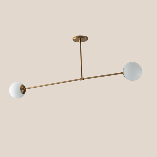 Themys Chandelier Satin gold metal and opal blown glass diffusers (2 lights)