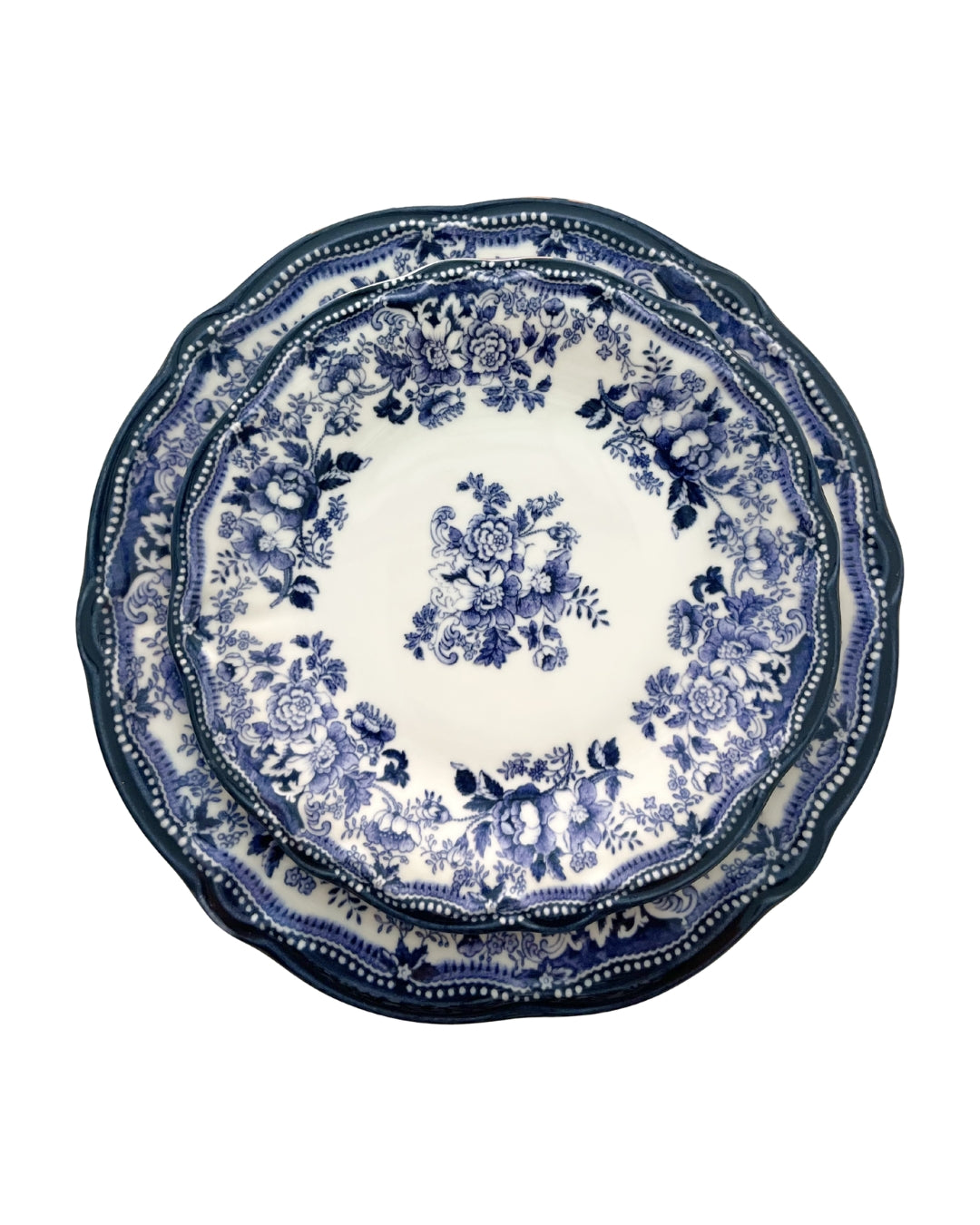 Set of 6 Faustine Dessert Plates - Blue Floral Porcelain (20.5cm) | As Seen in Press & 2026 Trends