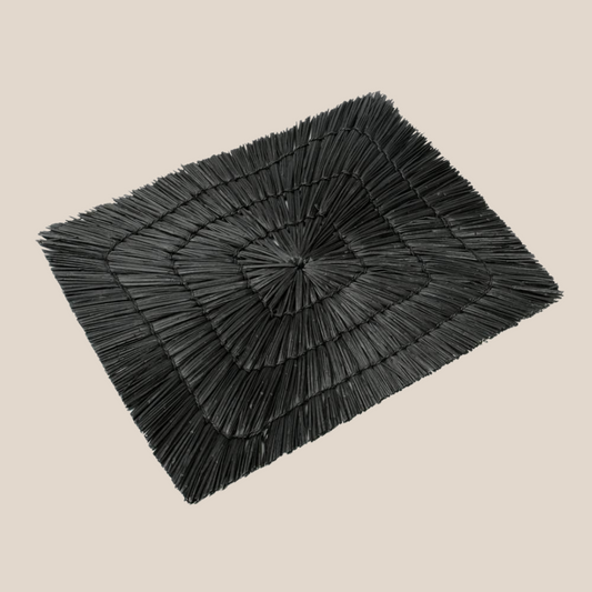 Set of 4 Raffia Placemat (Black) - The Alang Alang Rectangular