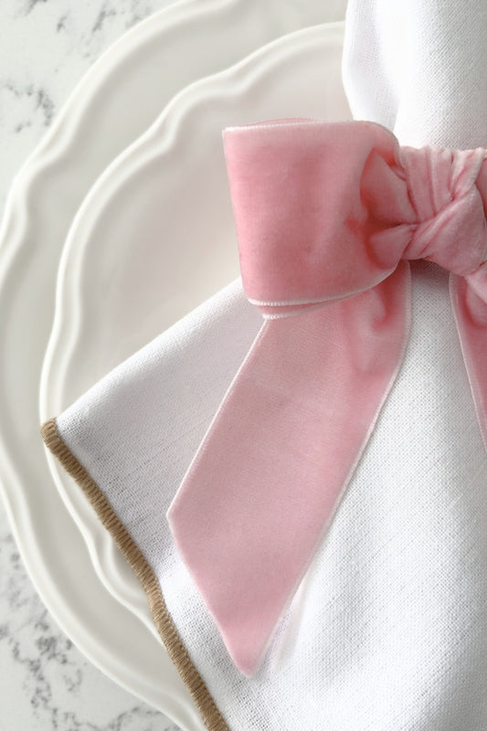 Velvet Pink Bow Napkin Rings - Set of 4