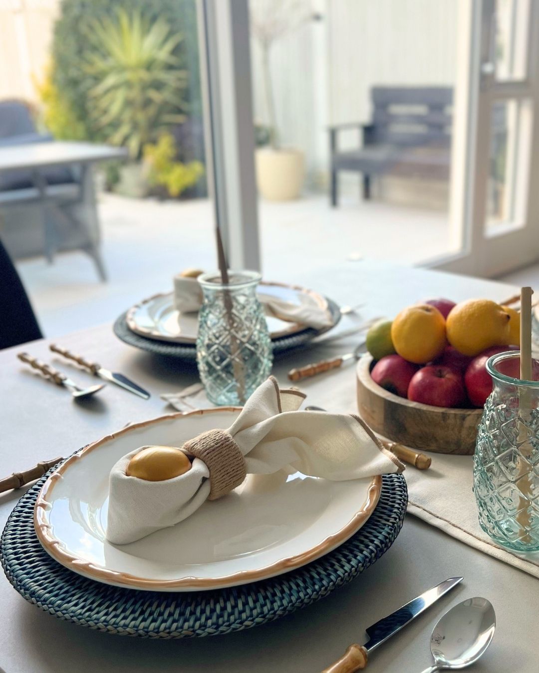 Blue Rattan Charger Plate | Coastal Underplate & Woven Placemat