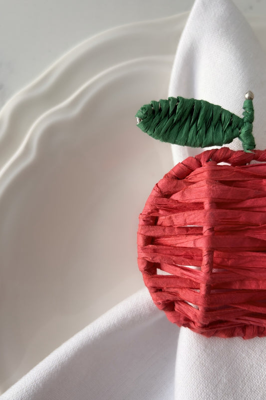Handcrafted Apple Raffia Napkin Rings (Set of 2) | Artisan Orchard Table Decor