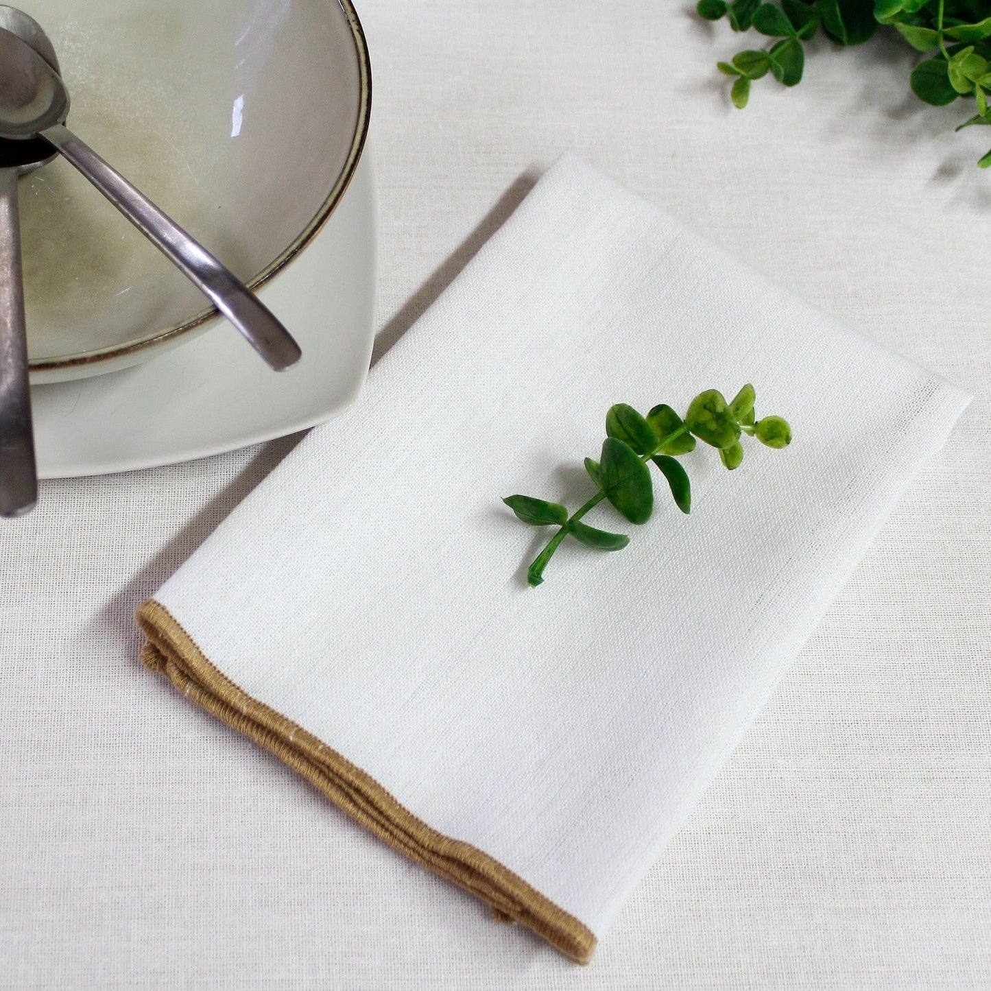 LINA Natural Napkins - Recycled Cotton Cloth Napkins Set of 4 (Ecru Color)