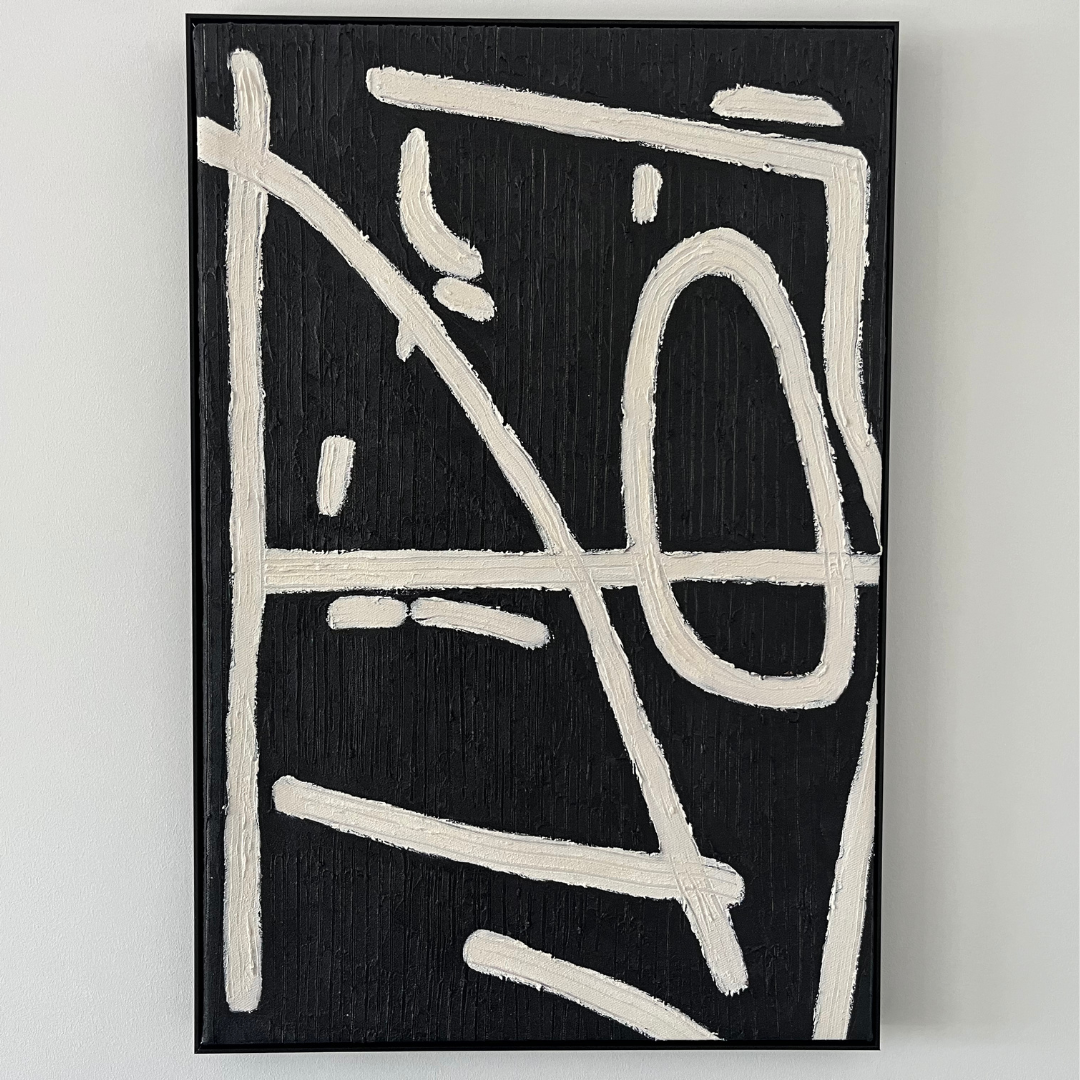 Wall Art Black Beige Abstract Painting