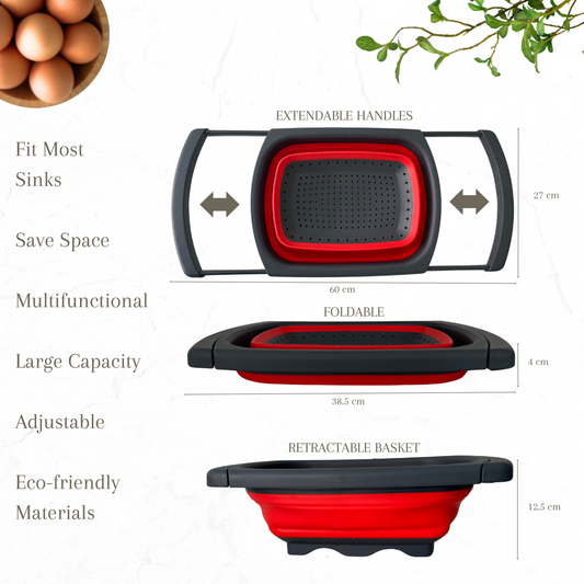 Collapsible Kitchen Colander Strainer, Over The Sink or freestanding