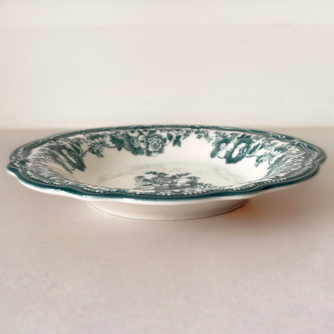 Set of 6 Faustine Deep Plates - Green Floral Porcelain (22cm)