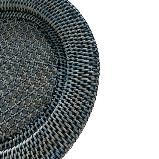 Close-up of eco-friendly handwoven rattan texture in deep blue finish