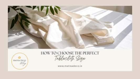 Elegant dining table styled with a Matisa Deco tablecloth and natural table accessories, illustrating how to choose the perfect tablecloth size.