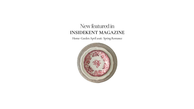 Faustine Pink Porcelain and White Rattan Charger plates featured in InsideKent Magazine UK April 2026