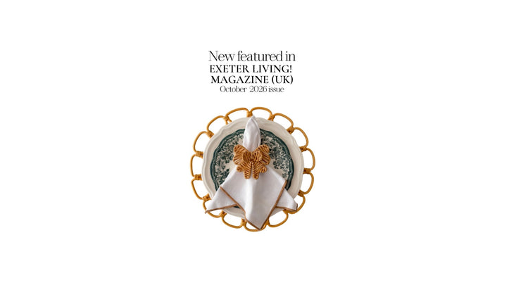 Matisa Deco Double Bow Rattan Napkin Rings featured in Exeter Living Magazine October 2026, handcrafted natural rattan table accessories.