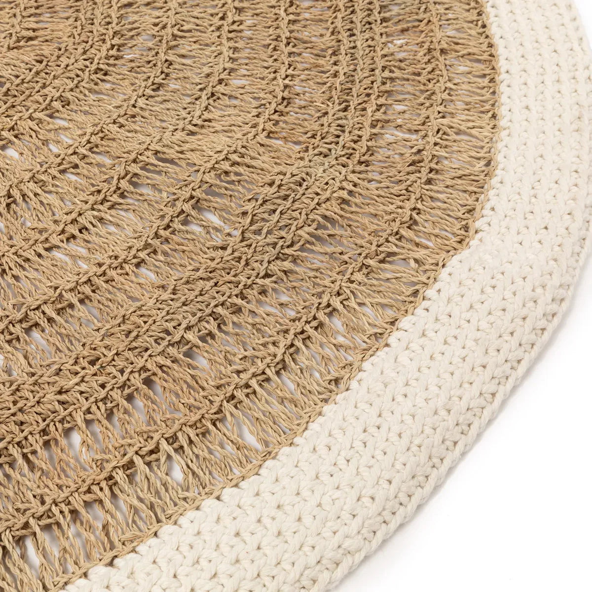 The Seagrass & Cotton Round Rug Carpet - Natural/White - 100cm