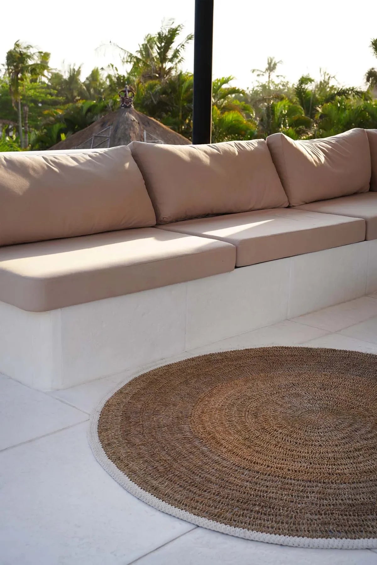 The Seagrass & Cotton Round Rug Carpet - Natural/White - 100cm