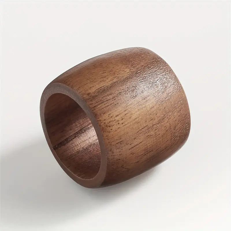 Petra - Acacia Wooden Oval Napkin Ring, Set of 4 (dark wood)
