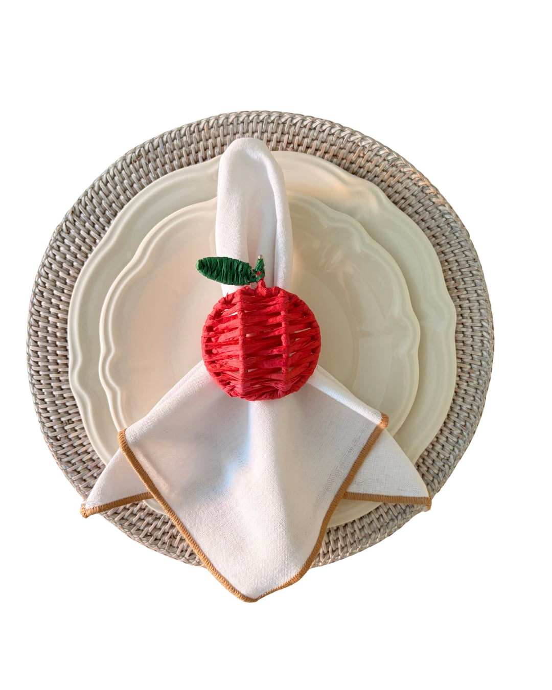 Handcrafted Apple Raffia Napkin Rings (Set of 2) | Artisan Orchard Table Decor