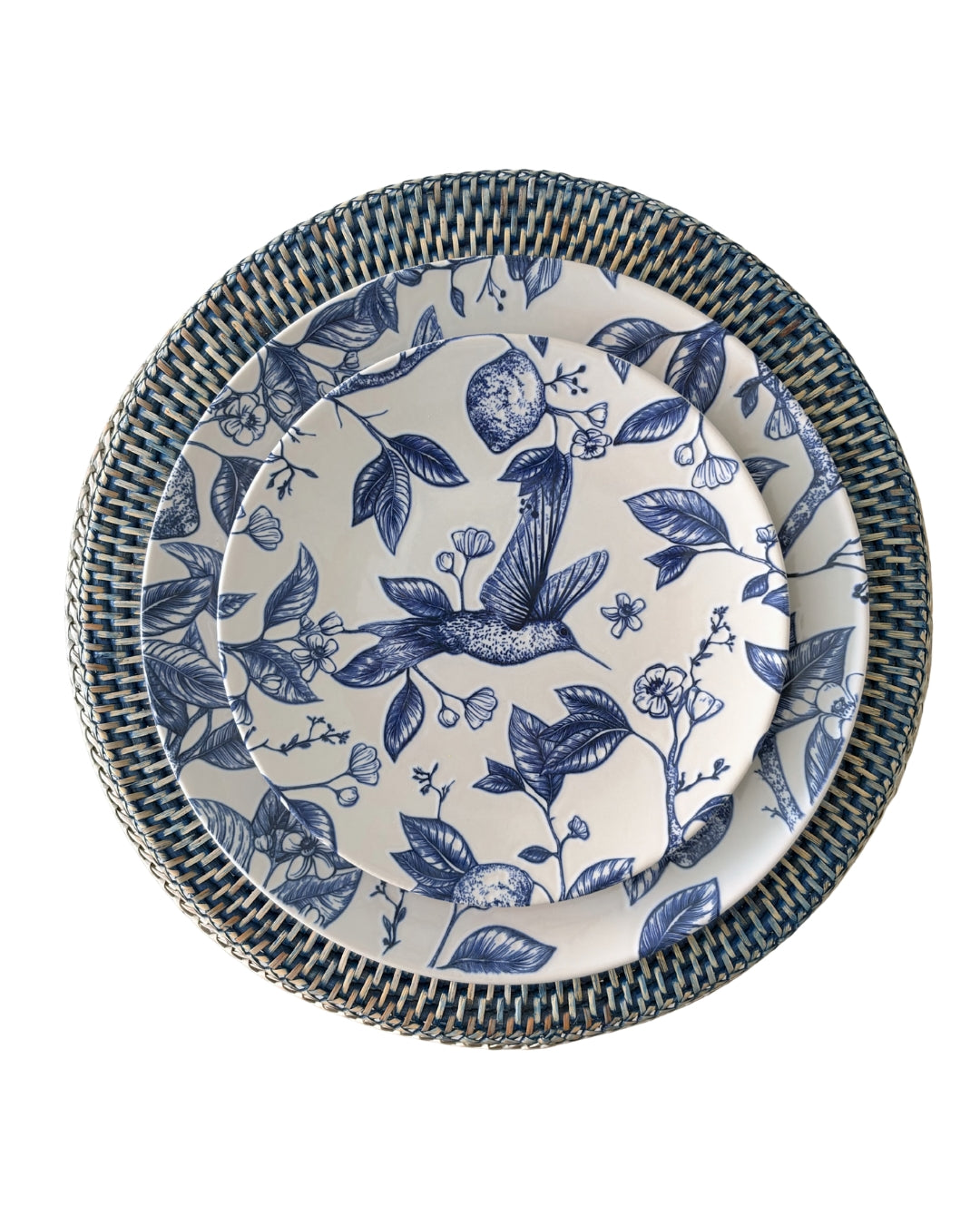 Blue Rattan Charger Plate | Coastal Underplate & Woven Placemat