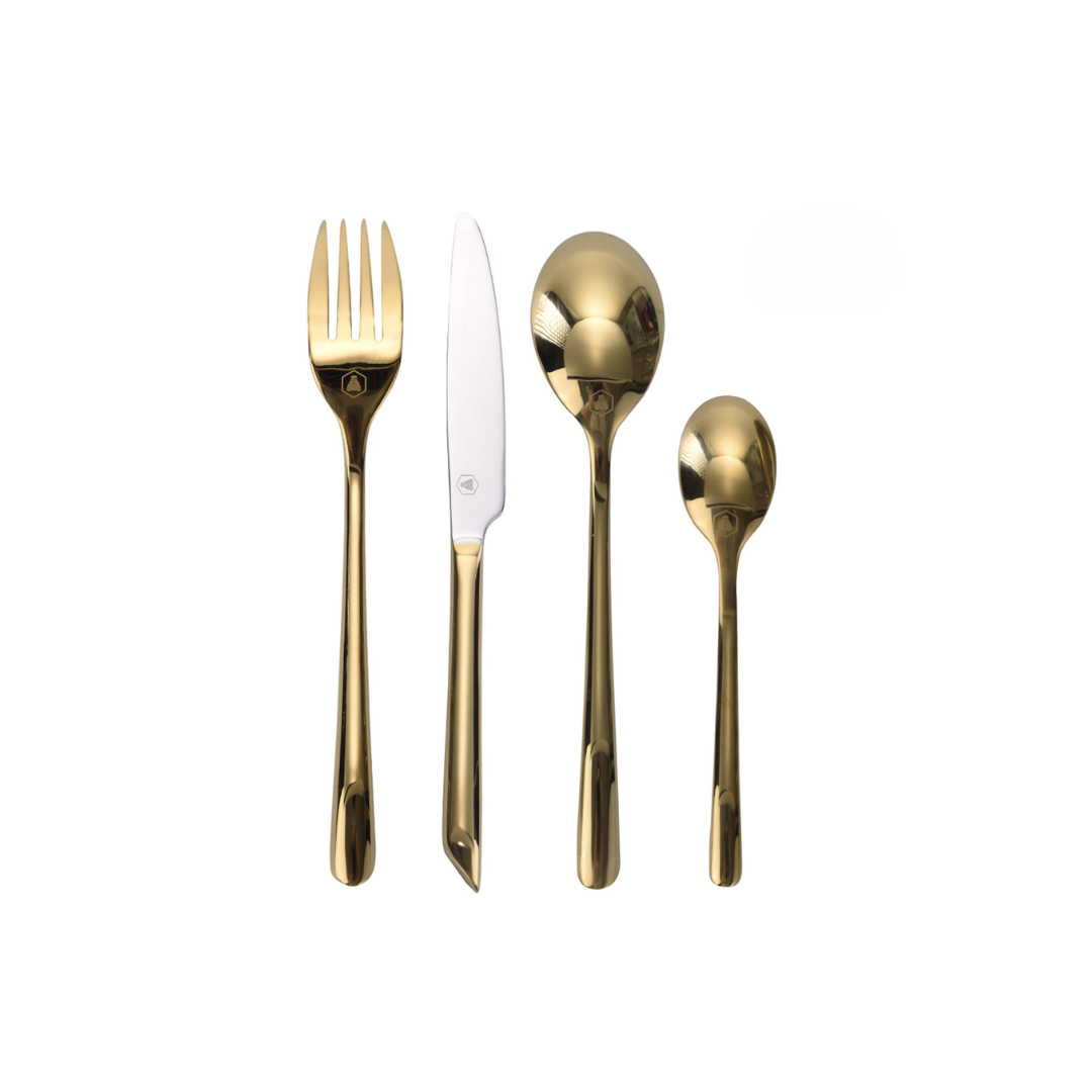 Laguiole 16 piece gold stainless steel cutlery set for four place settings