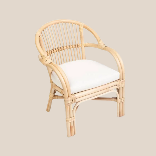 Natural Rattan Kids Armchair with Cotton Cushion