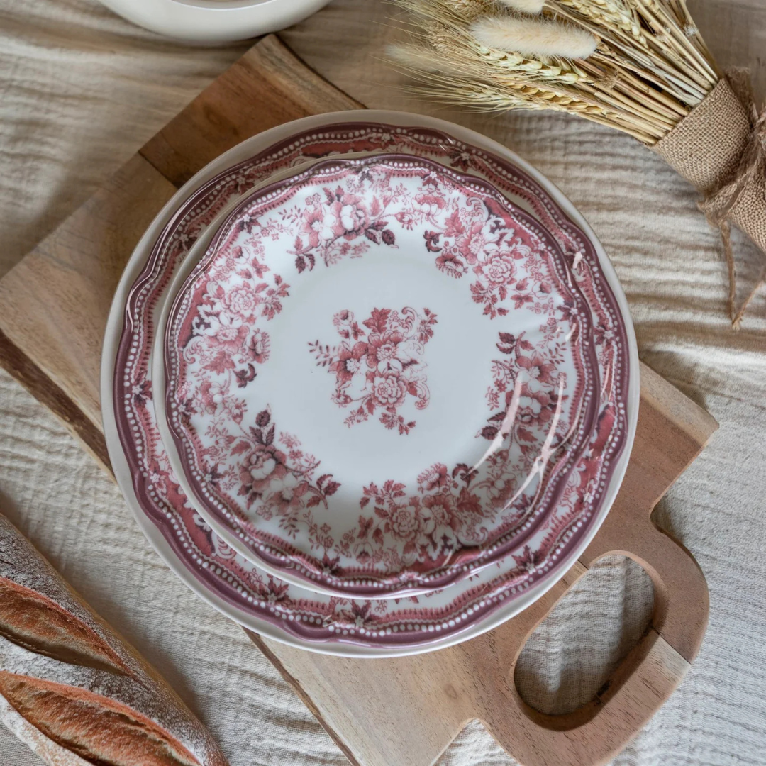 Faustine Dinner Plates – Pink Porcelain Vintage Floral Plates – Set of 6 (26cm)