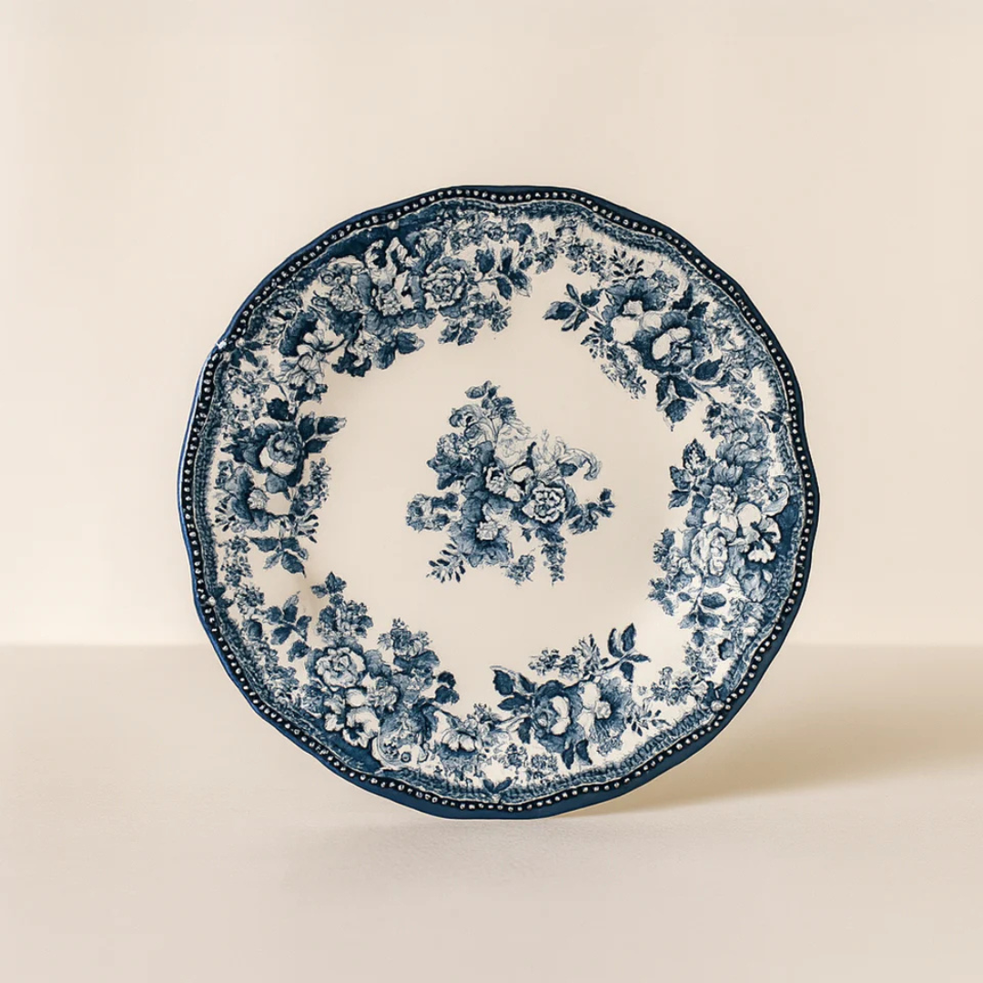 Faustine Dessert Plates – Blue Porcelain Vintage Floral Plates – Set of 6 (20.5cm)