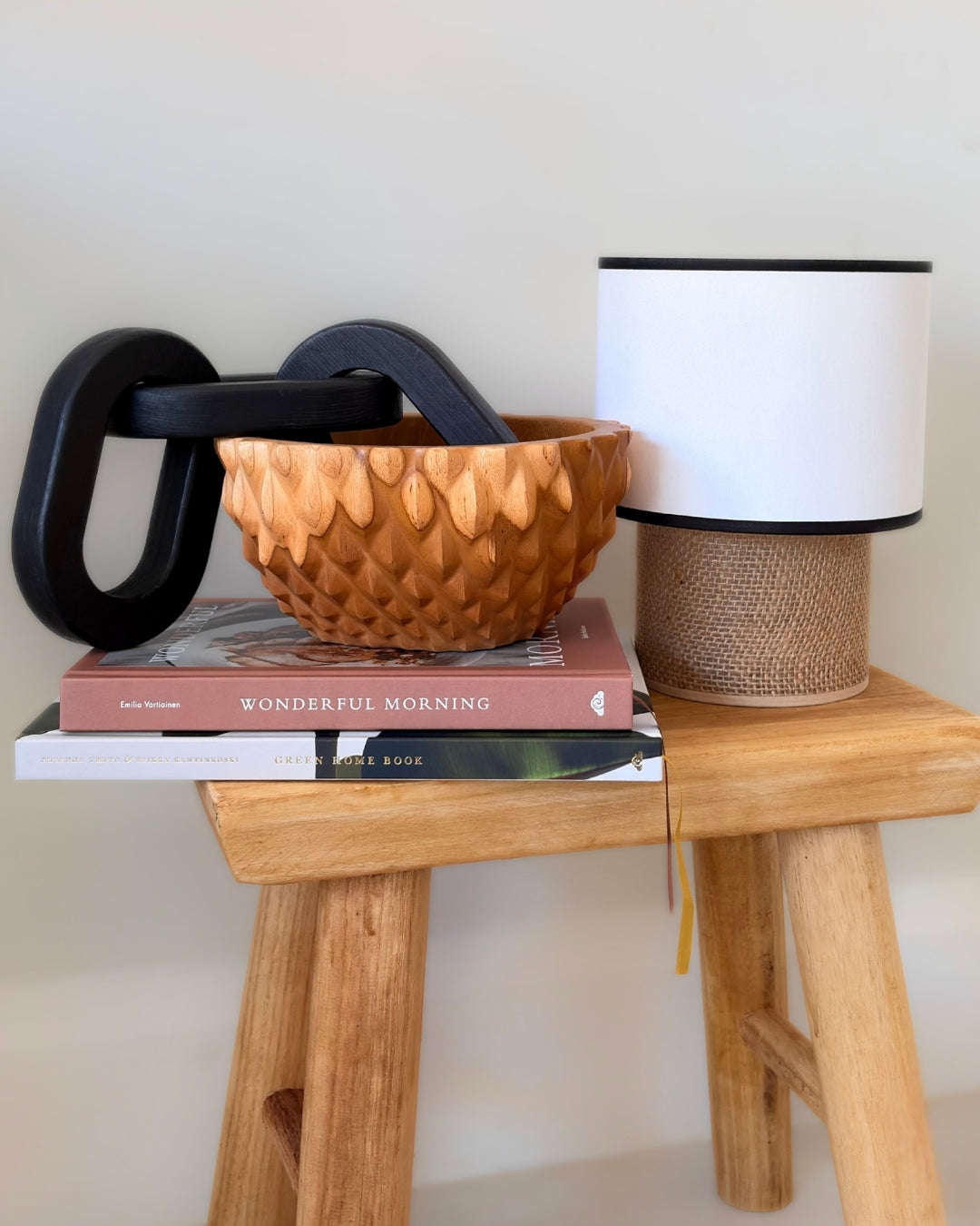 Tabata Noir Artisan Lamp | Sisal & White Cotton H22cm.