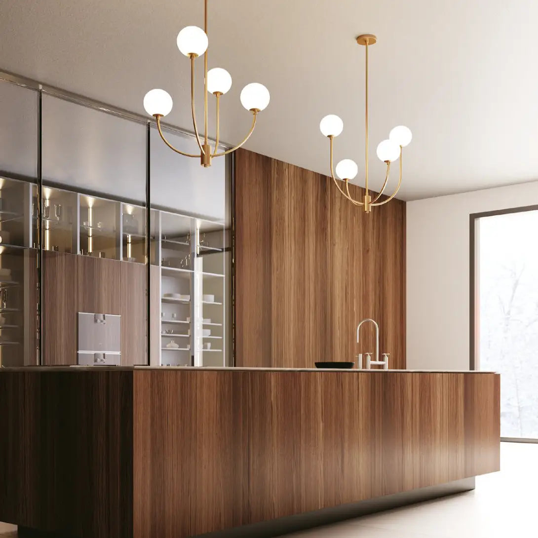 Themys Chandelier Satin gold metal and opal blown glass diffusers  (4 lights)