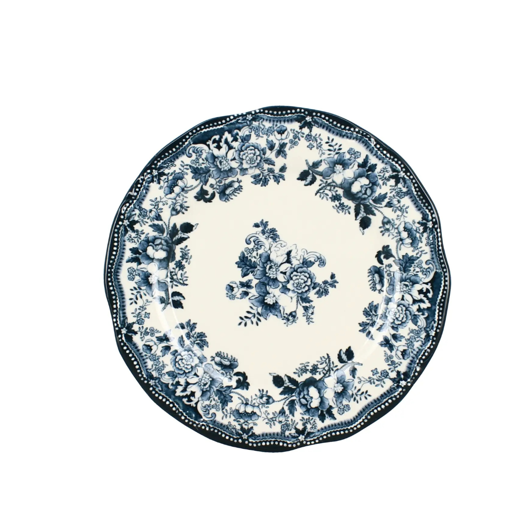 Faustine Dessert Plates – Blue Porcelain Vintage Floral Plates – Set of 6 (20.5cm)