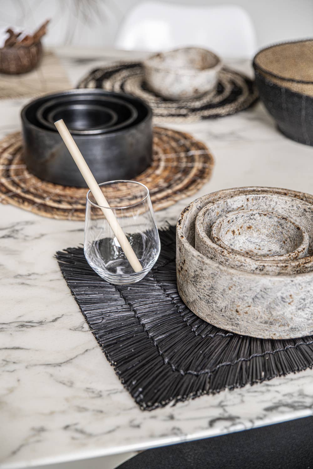 Set of 4 Raffia Placemat (Black) - The Alang Alang Rectangular