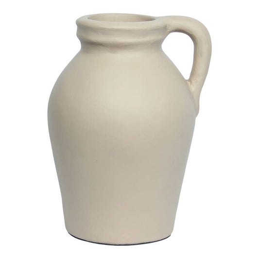 Emi organic sculptural terracotta vase with handle in beige, 27cm artisan showpiece, Matisa Deco Ireland on a white background