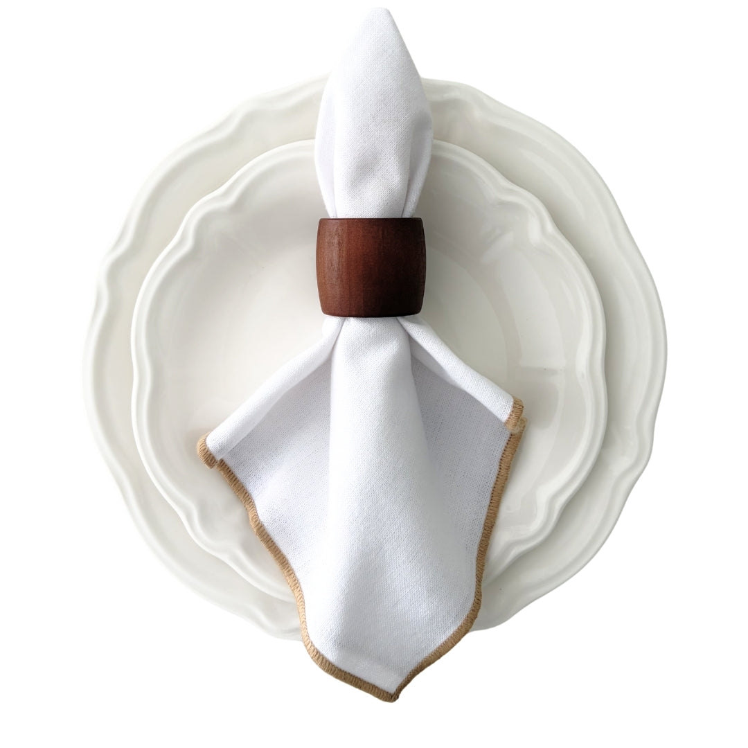 Petra - Acacia Wooden Oval Napkin Ring, Set of 4 (dark wood)