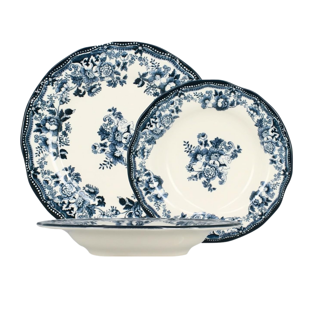 Faustine Dessert Plates – Blue Porcelain Vintage Floral Plates – Set of 6 (20.5cm)