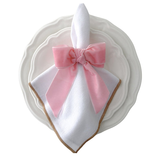Velvet Pink Bow Napkin Rings - Set of 4