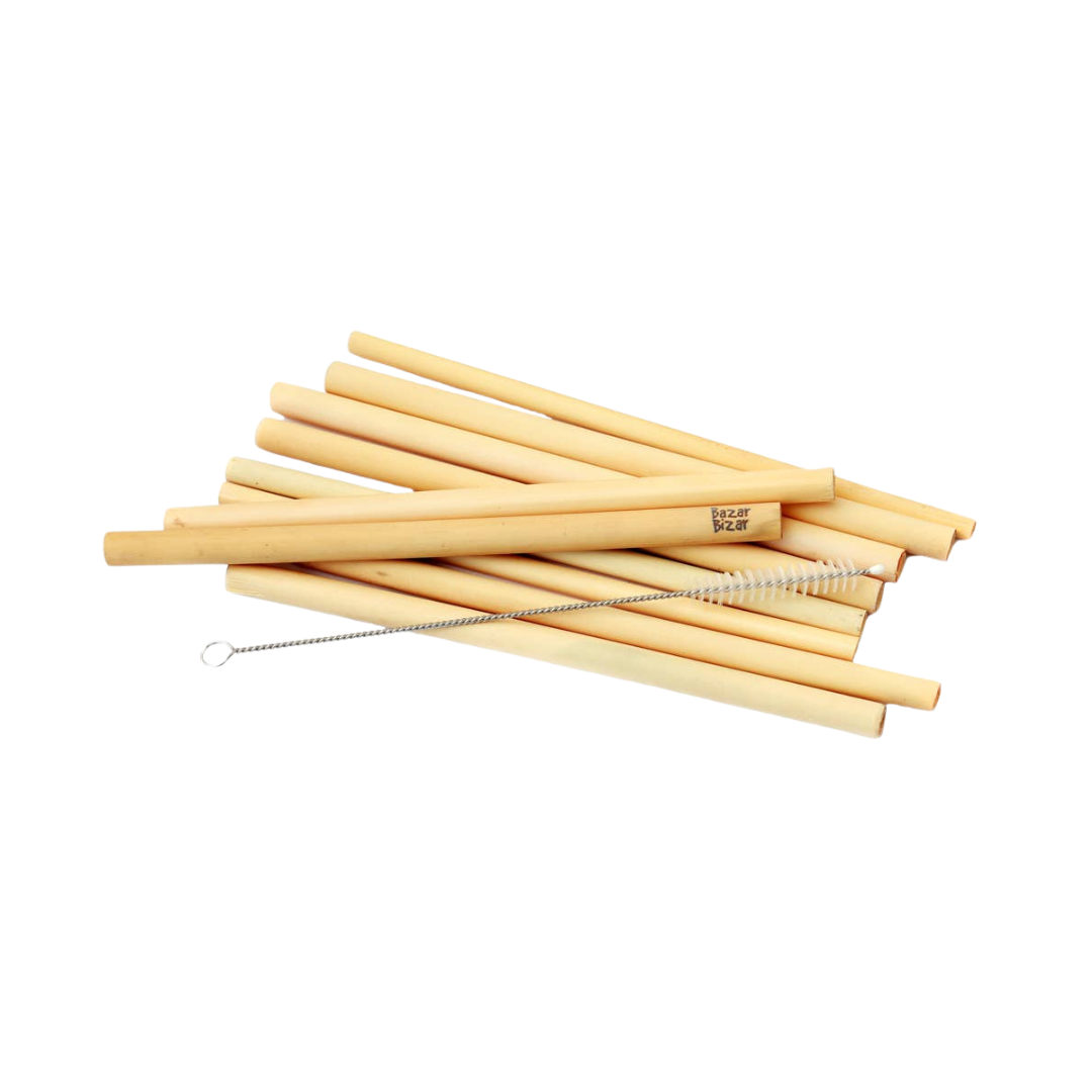 Reusable Bamboo Straws - Set of 10 with Cleaning Brush