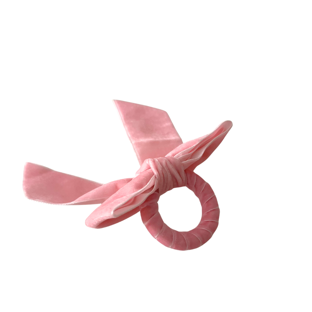 Velvet Pink Bow Napkin Rings - Set of 6