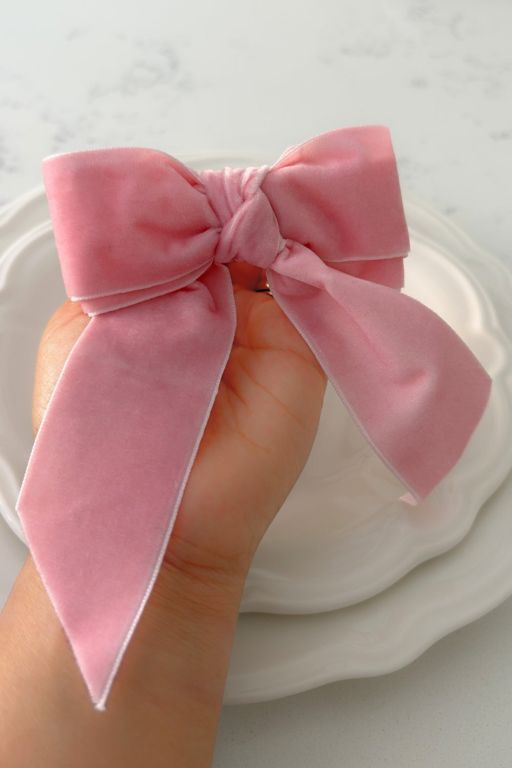 Velvet Pink Bow Napkin Rings - Set of 4
