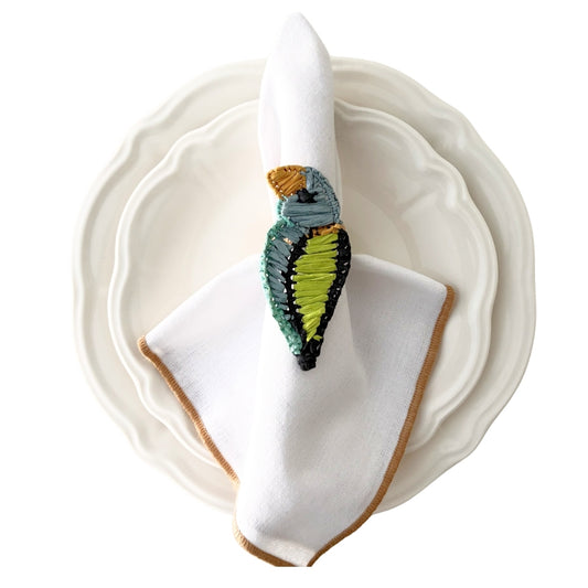 Handcrafted Parakeet Raffia Napkin Rings (Set of 2) | Tropical Artisan Table Decor