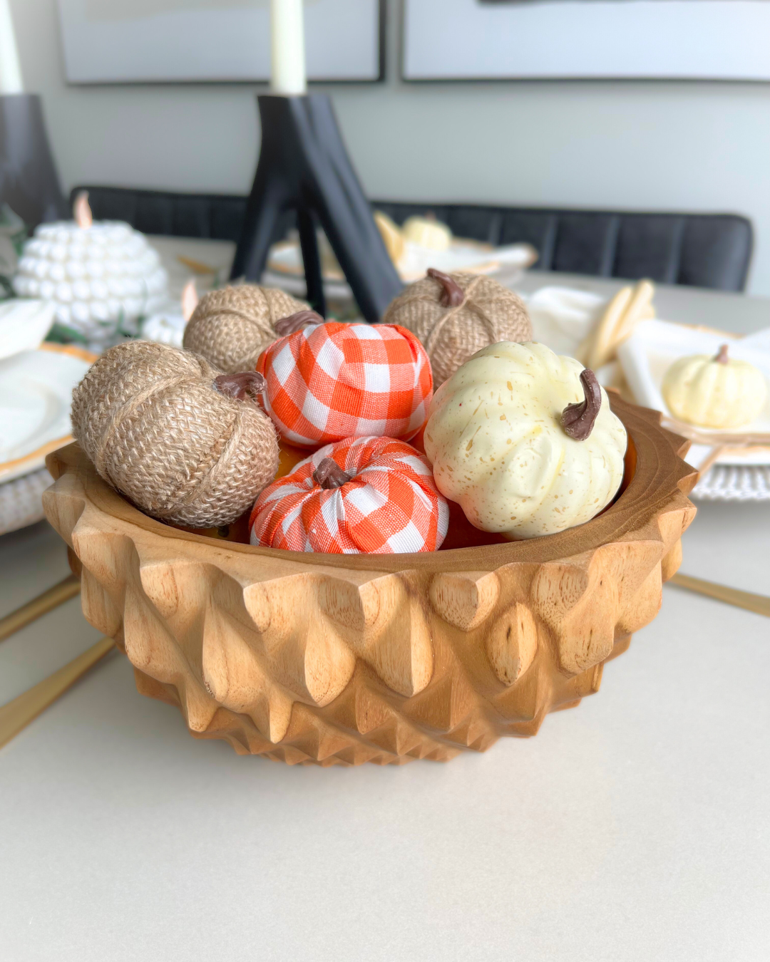Checkered Artificial Pumpkin, Set of 6 pumpkins