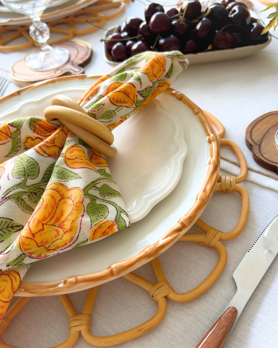 Sol Flora Rattan Placemat (Round) | D33cm Underplate