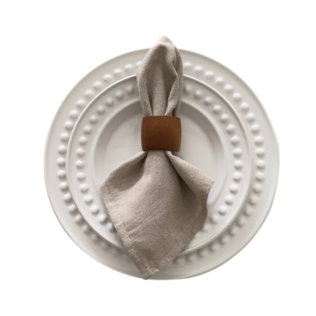 Petra - Acacia Wooden Oval Napkin Ring, Set of 4 (dark wood)