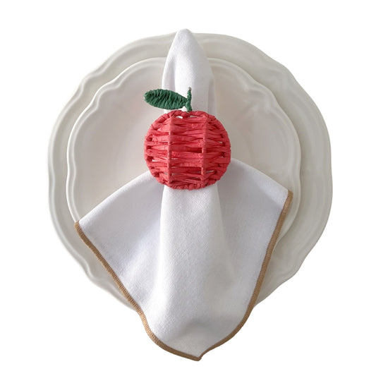 Handcrafted Apple Raffia Napkin Rings (Set of 2) | Artisan Orchard Table Decor