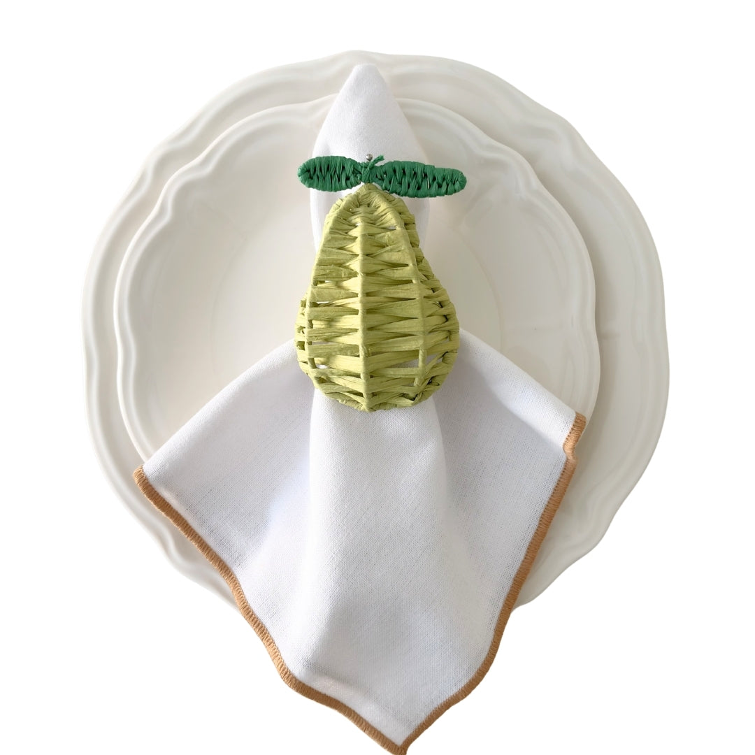 Pear Raffia Napkin Rings (Set of 2) | Artisan Boho Table Decor