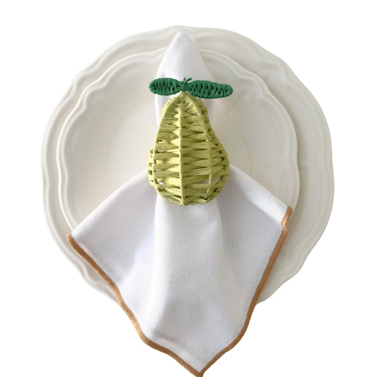 Pear Raffia Napkin Rings (Set of 2) | Artisan Boho Table Decor