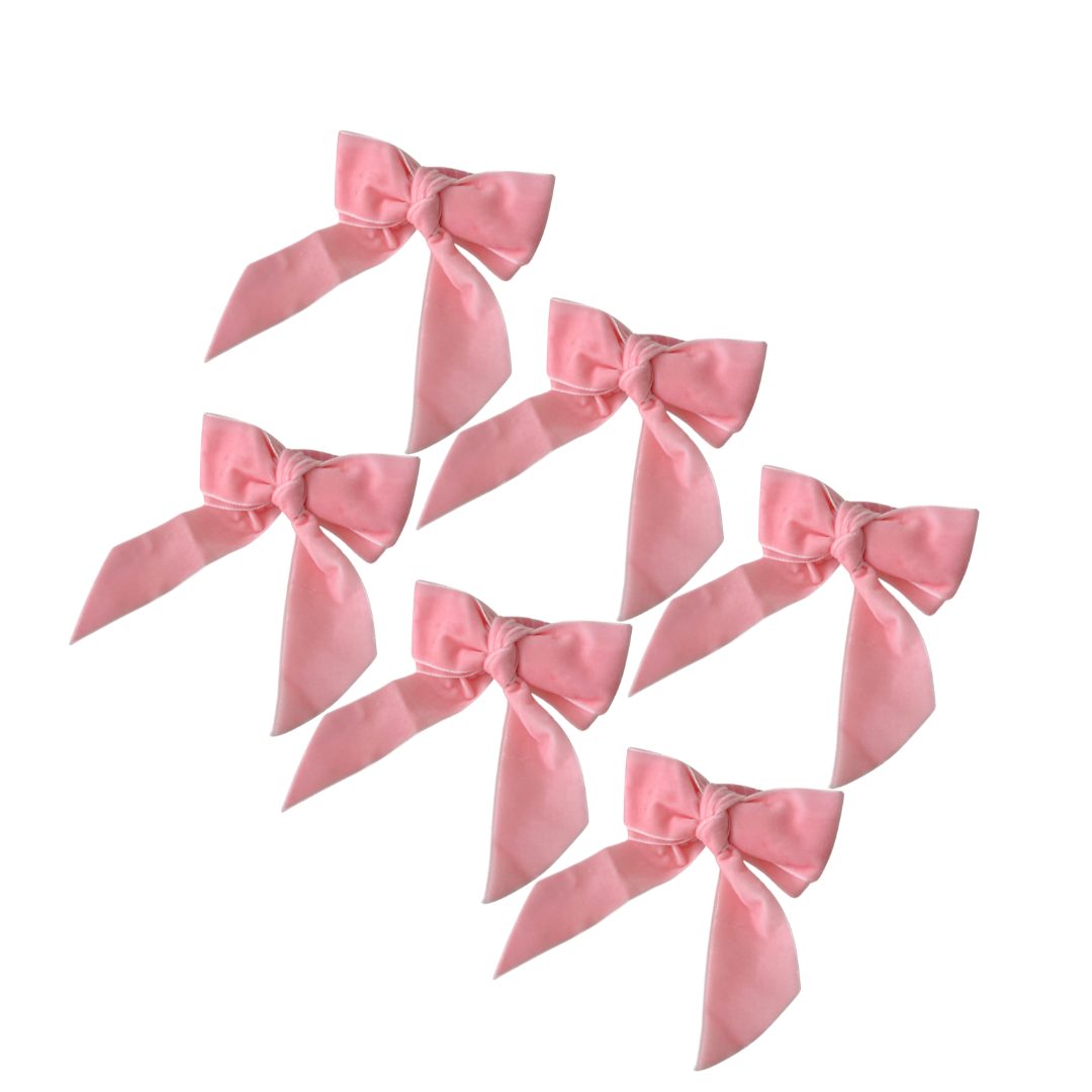 Velvet Pink Bow Napkin Rings - Set of 6